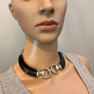 Vintage RARE Authentic Gucci Sterling Silver and Horn Statement Necklace